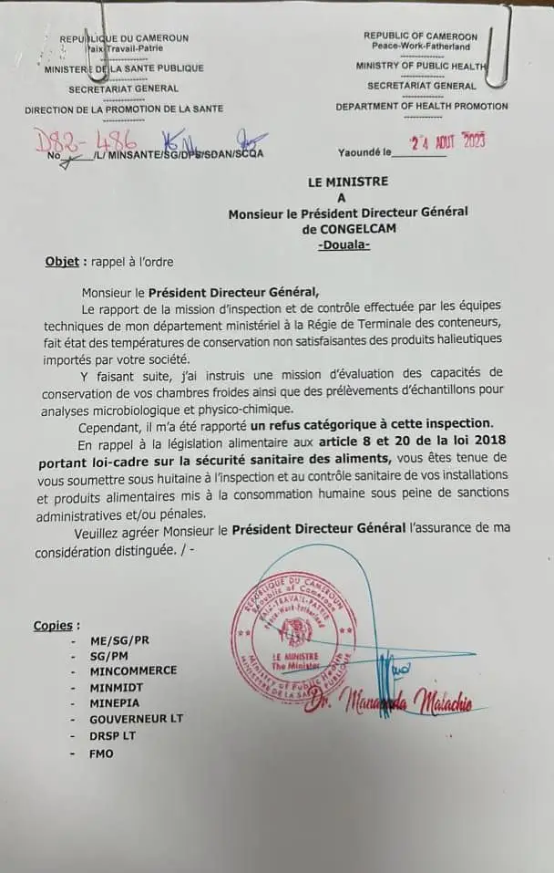 Cà brûle entre le Ministère de la Santé Publique au Cameroun et Congelcam